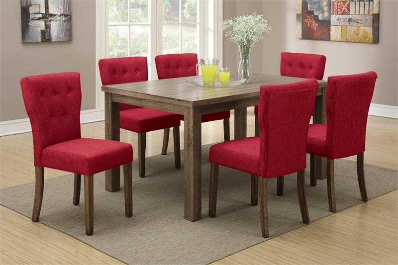 Modern 7pc Dining Set Dark Red Poundex, Red Dining Room Chairs