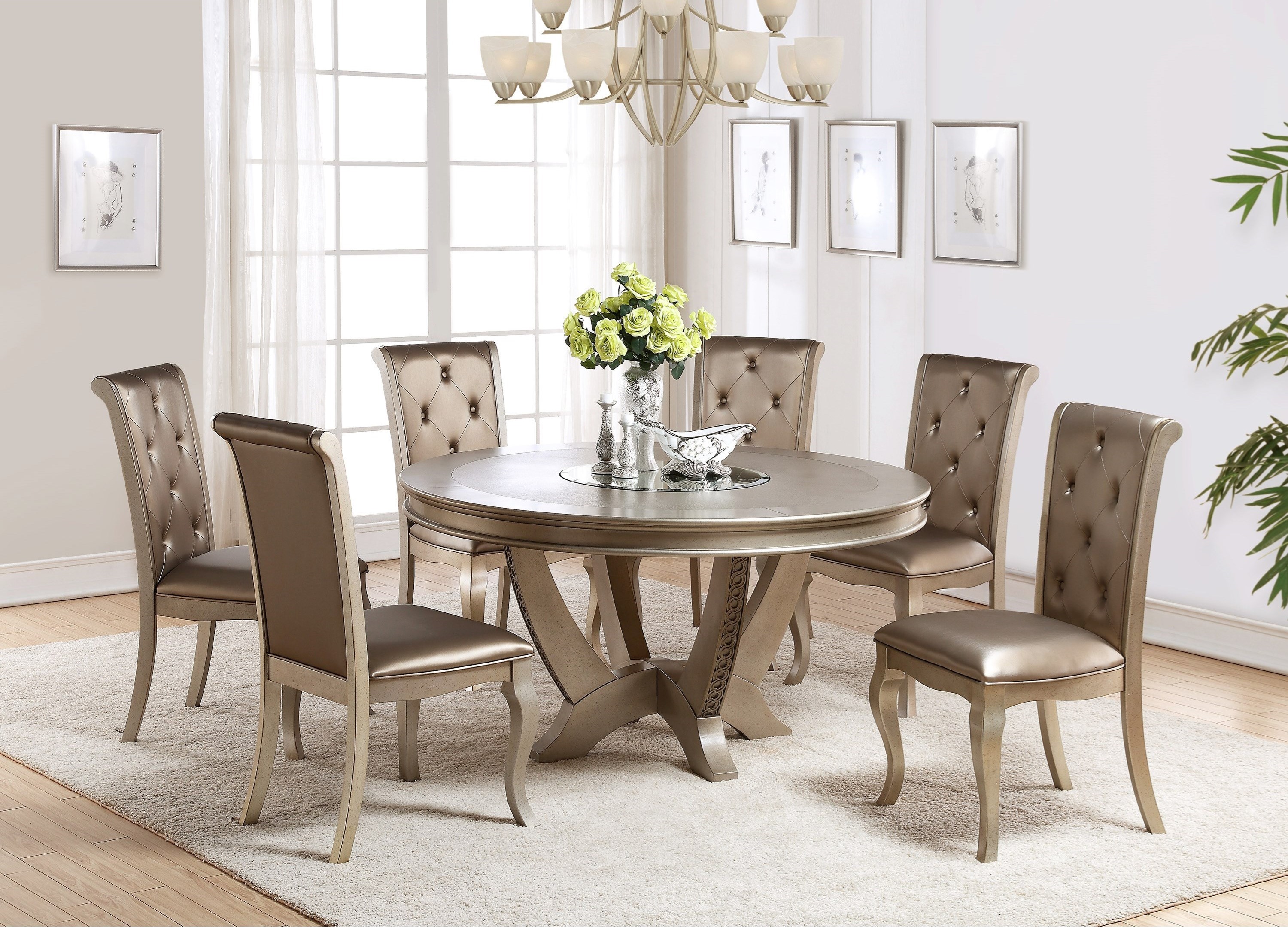 Formal 7pc Dining Room Table W 6 Side Vinyl Uph Chairs Seat Back Tufted Hot Sectionals