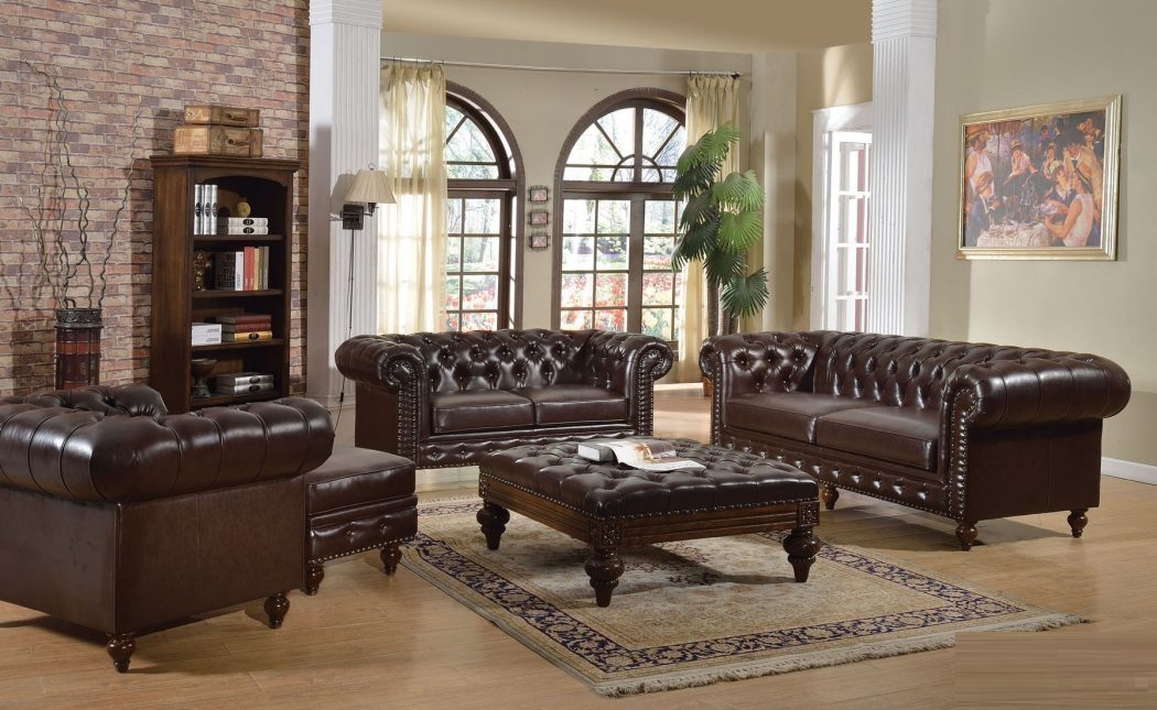 2pc Sofa Set Dark Brown Traditional Living Room Hot