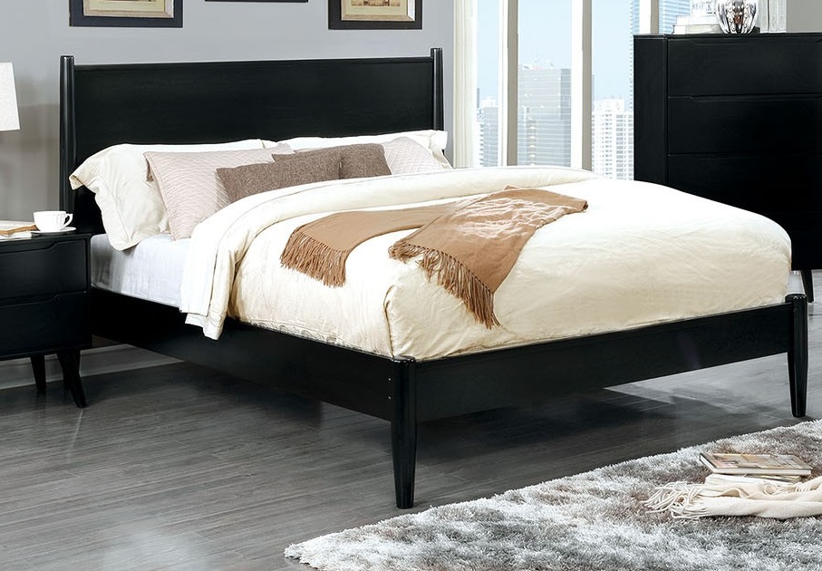 Foa Black Queen Size Bed Modern, Black Wood Queen Bed Frame